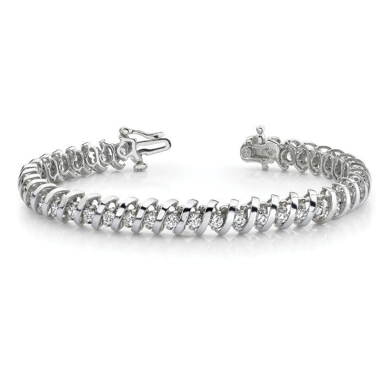 14k White Gold Complete 3.31 carat Round AA Diamond Fancy Spiral 7 inch Tennis Bracelet