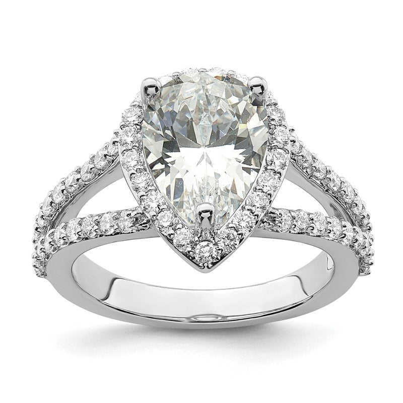 14K White Gold 5/8 carat Lab Grown Diamond VS/SI  D E F  Semi Mount Pear Halo Engagement Ring