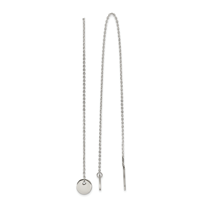 Stainless Steel Polished Disc Dangle Threader Earrings