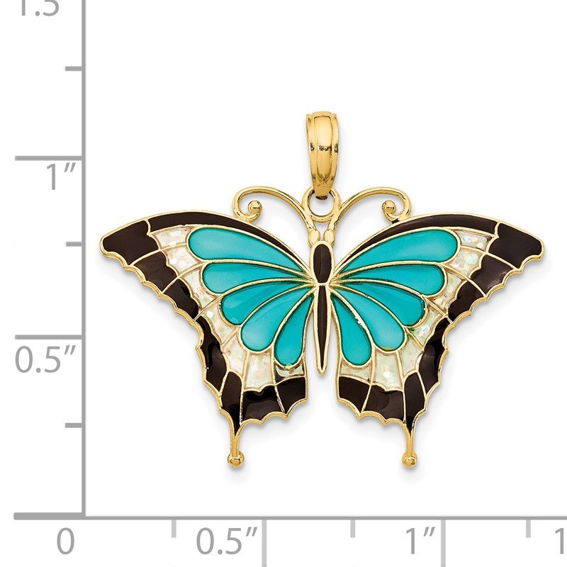 14K Blue Enameled Butterfly Pendant