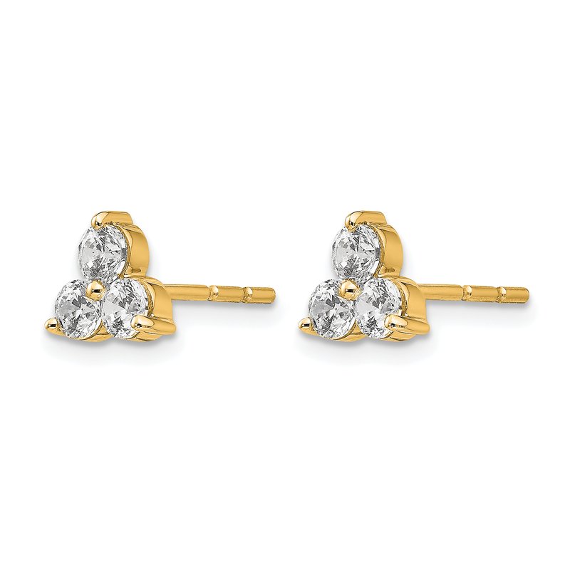 14K White Gold 1/2 carat Lab Grown Diamond VS+ F+ Complete Three Stone Post Stud Earrings