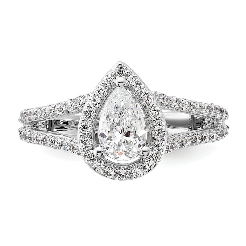 14K White Gold 5/8 carat Lab Grown Diamond VS/SI  D E F  Semi Mount Pear Halo Engagement Ring
