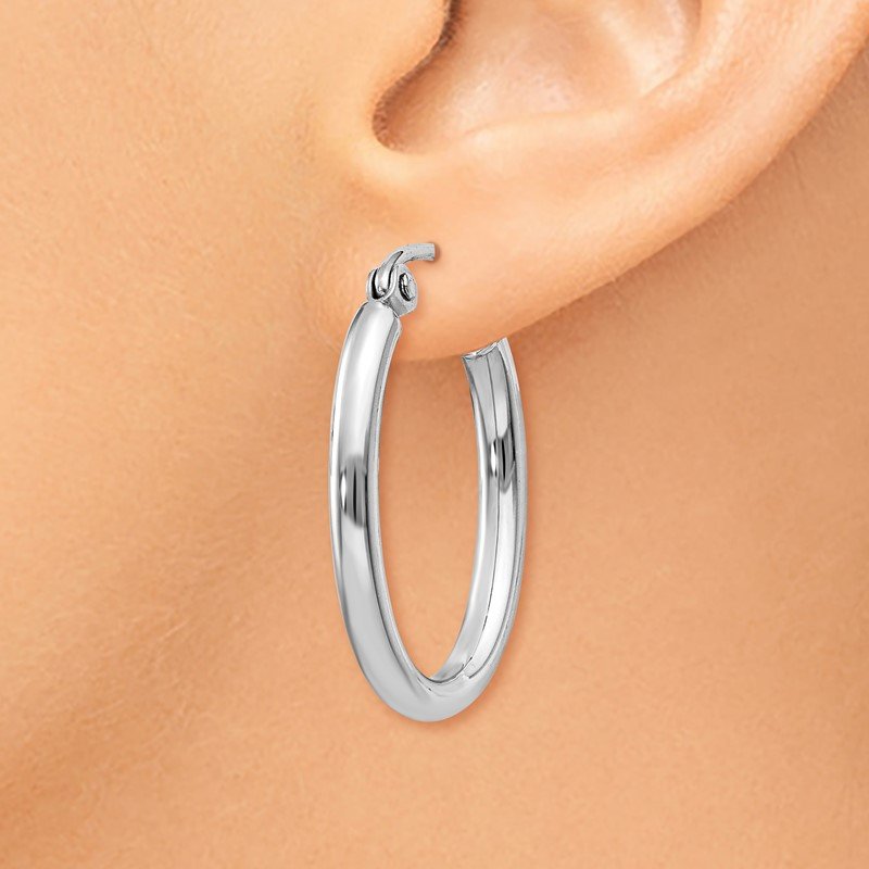14k White Gold Polished 2mm Oval Tube Hoop Earrings