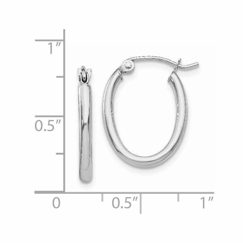 14k White Gold Polished 2mm Oval Tube Hoop Earrings