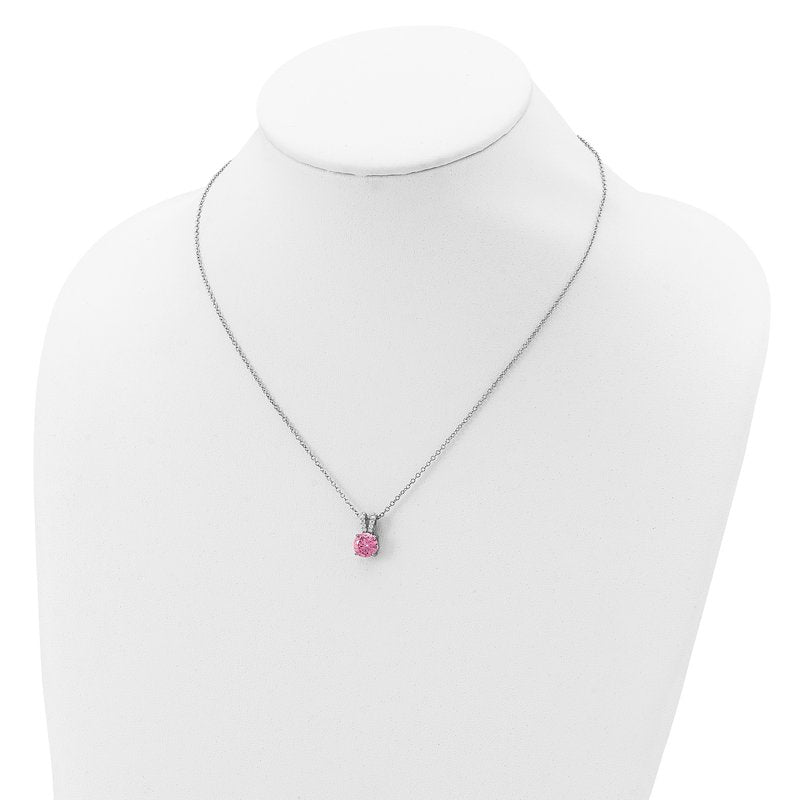 Sterling Silver Rhodium-plated Pink and White Brilliant-cut CZ Split Bail 18 Inch Necklace
