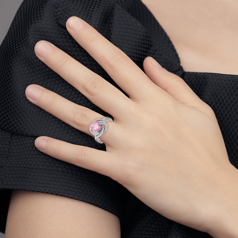 Sterling Silver Rhodium-plated Fancy Pink and White Brilliant-cut CZ Ring