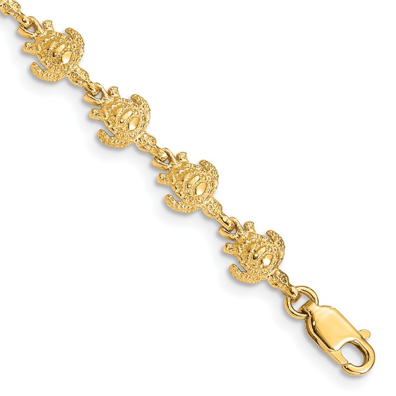 14K Polished and Textured Turtle 7 inch Bracelet