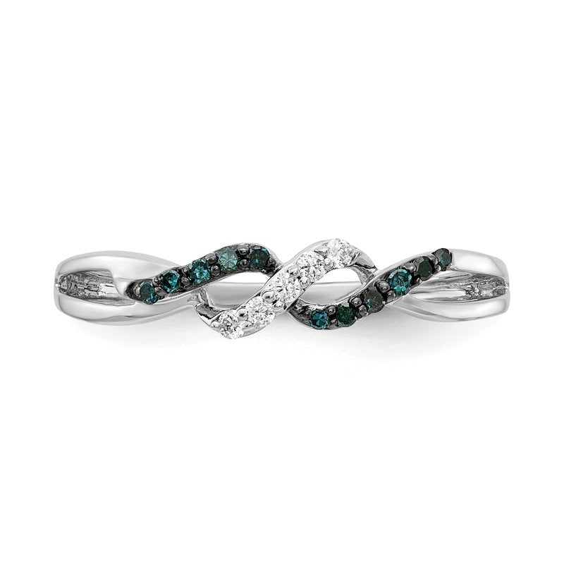 14k White Gold w/ Blue and White Diamond Twist Ring