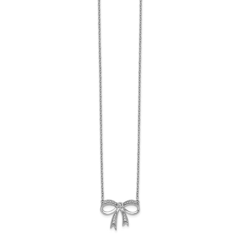 14k White Gold 1/10 carat Diamond Bow 18 inch Necklace
