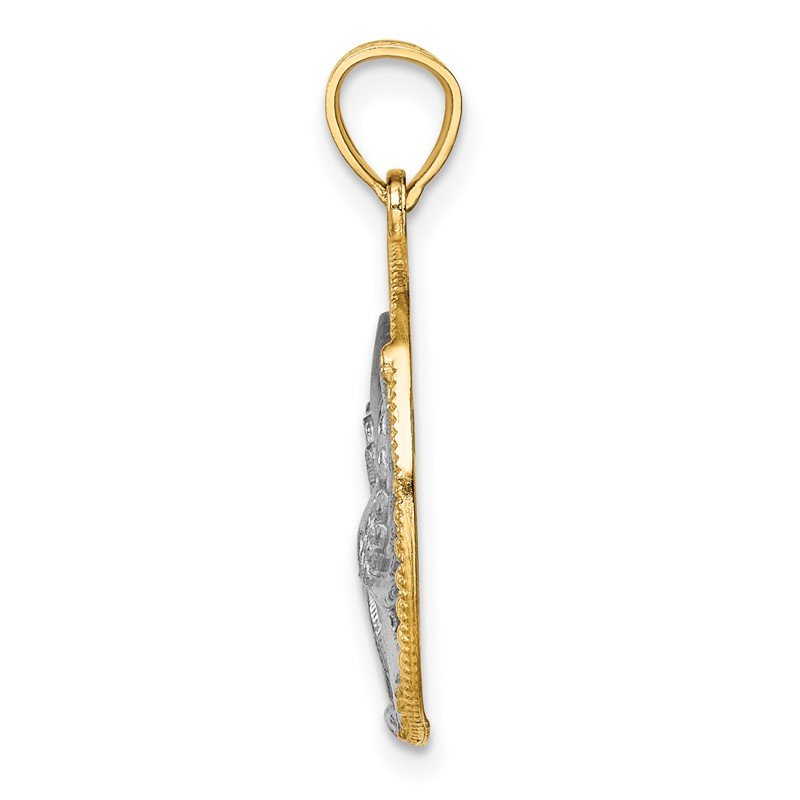 14K and White Rhodium Eagle in Circle Pendant