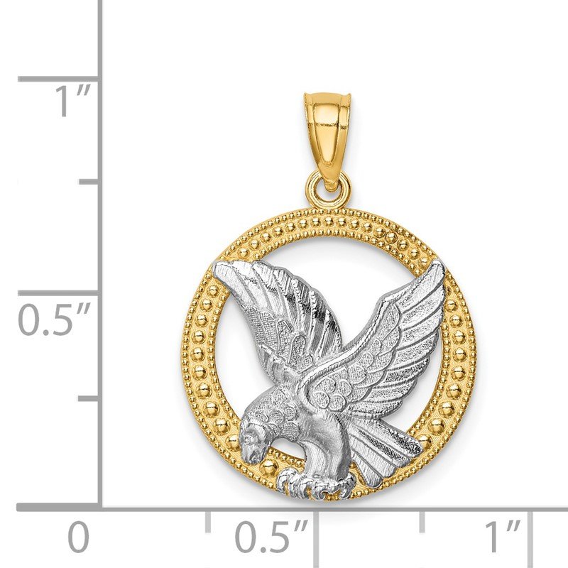 14K and White Rhodium Eagle in Circle Pendant