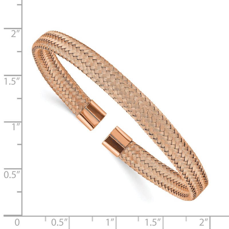 Stainless Steel Polished Rose IP-plated 6mm Mesh Wire Cuff Bangle