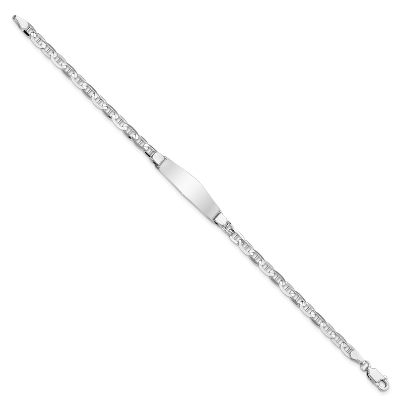 14k White Gold Polished Solid Chain/Solid Plate Anchor Link Soft Diamond Shape 25.5x7.5mm Plate 7 inch ID Bracelet