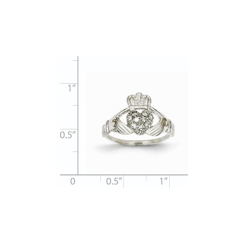 14k White Gold 1/10ct AA Diamond Claddagh Ring