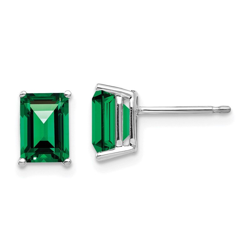 14k White Gold 7x5mm Emerald-Cut Mount St. Helens Post Earrings