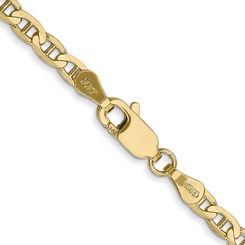 14K 10 inch 3mm Concave Anchor with Lobster Clasp Chain