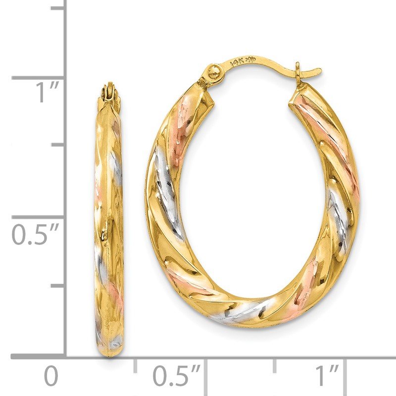 14K &amp; White &amp; Rose Rhodium Oval Hollow Scallop Hoop Earrings