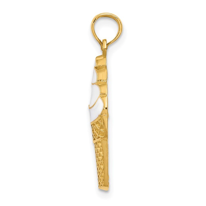 14k White Enameled Vanilla Ice Cream Cone Pendant