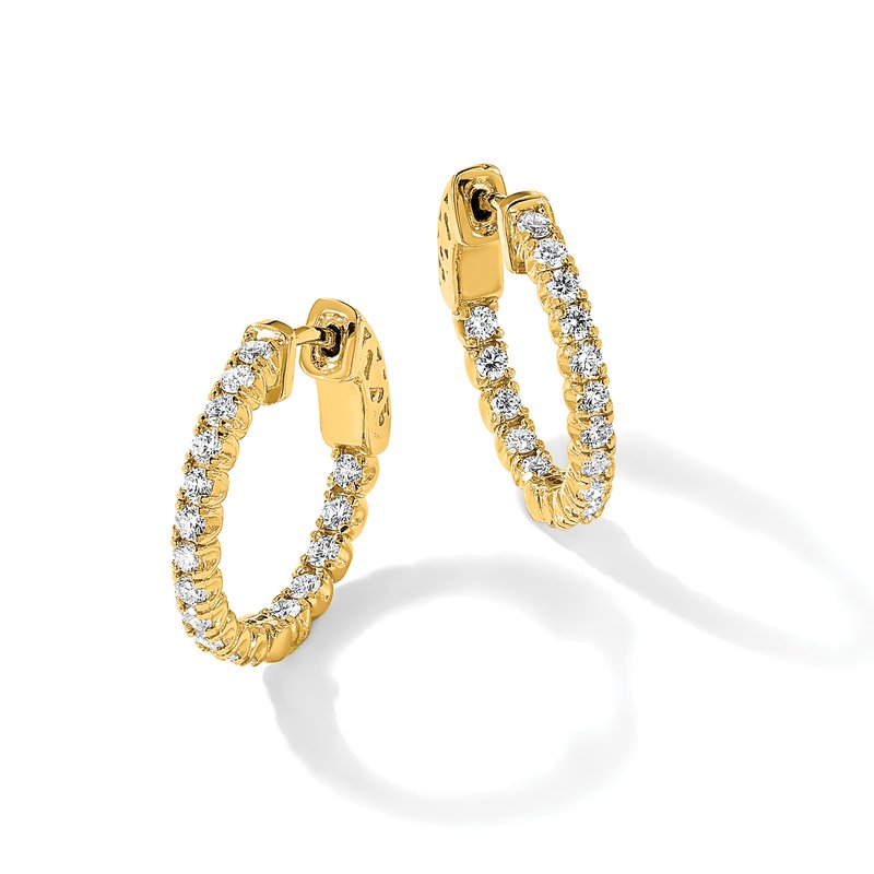 14K Yellow Gold 1 carat Lab Grown Diamond VS+ F+ Complet In and Out Hoop Earrings