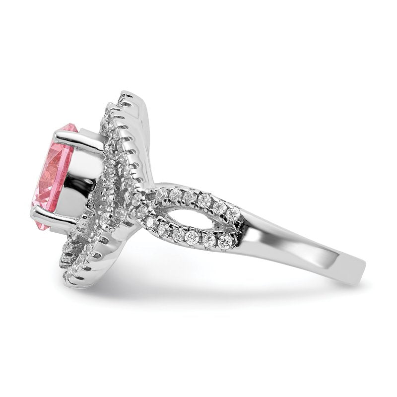 Sterling Silver Rhodium-plated Fancy Pink and White Brilliant-cut CZ Ring