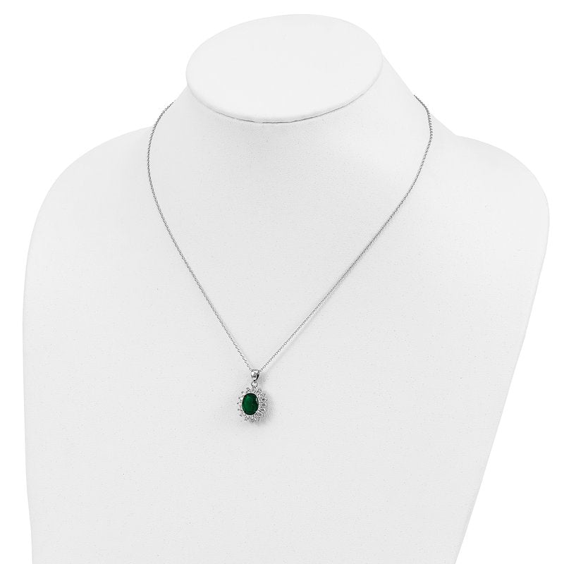 Sterling Silver Rhodium-plated Brilliant-cut Green Glass and Brilliant-cut White CZ Oval 18.25 Inch Necklace