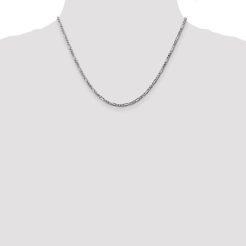 14K White Gold 10 inch 2.75mm Flat Figaro with Lobster Clasp Anklet