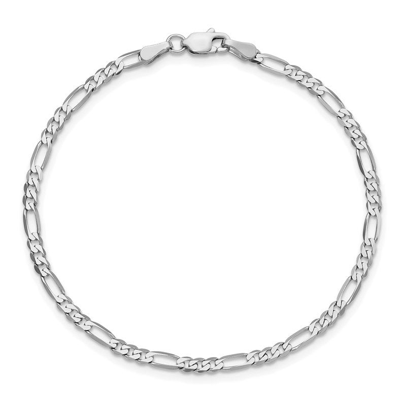 14K White Gold 10 inch 2.75mm Flat Figaro with Lobster Clasp Anklet