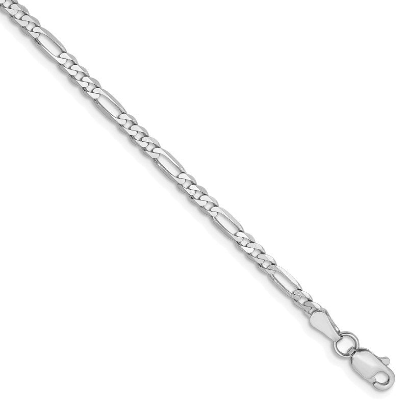 14K White Gold 10 inch 2.75mm Flat Figaro with Lobster Clasp Anklet