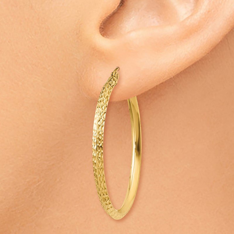 14K 2.5x35mm Knife-Edge Diamond-cut Tube Hoop Earrings