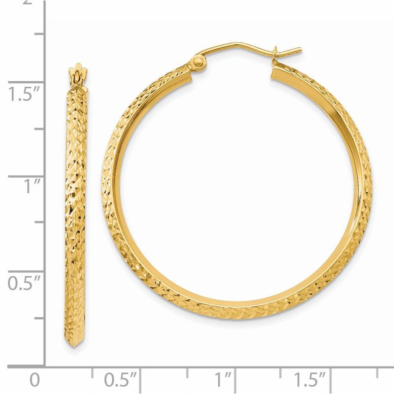 14K 2.5x35mm Knife-Edge Diamond-cut Tube Hoop Earrings