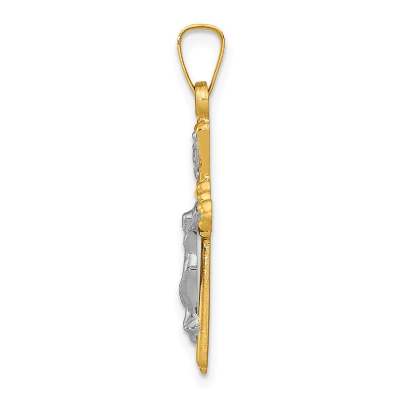 14k Two-tone Flower Center INRI Crucifix Pendant
