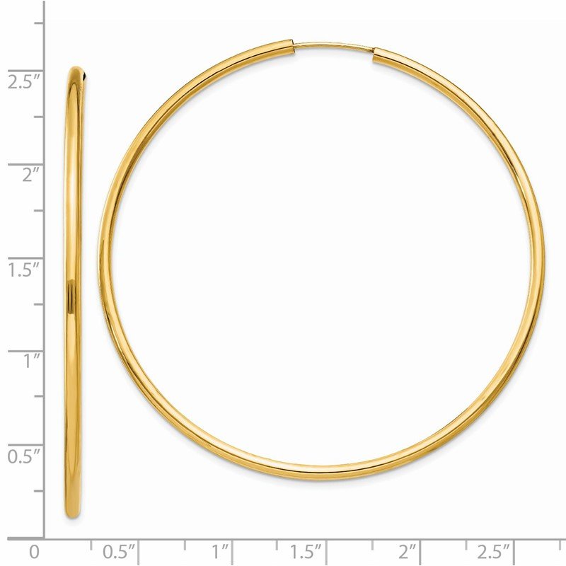 14k 2x60mm Polished Round Endless Tube Hoop Earrings
