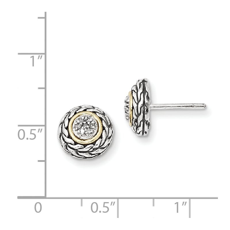Sterling Silver Antiqued with 14K Accent Diamond Post Earrings