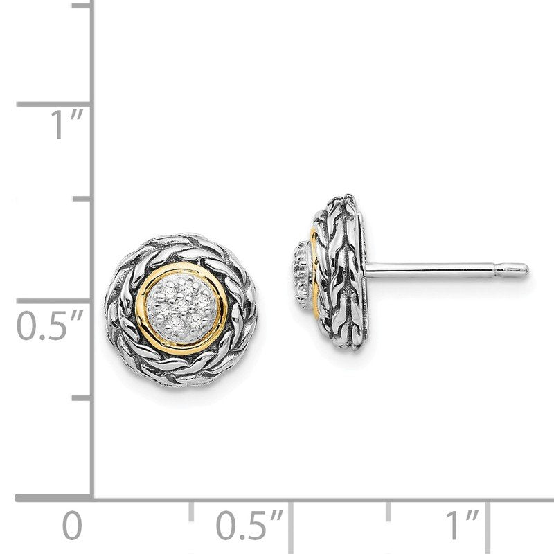 Sterling Silver Antiqued with 14K Accent Diamond Post Earrings