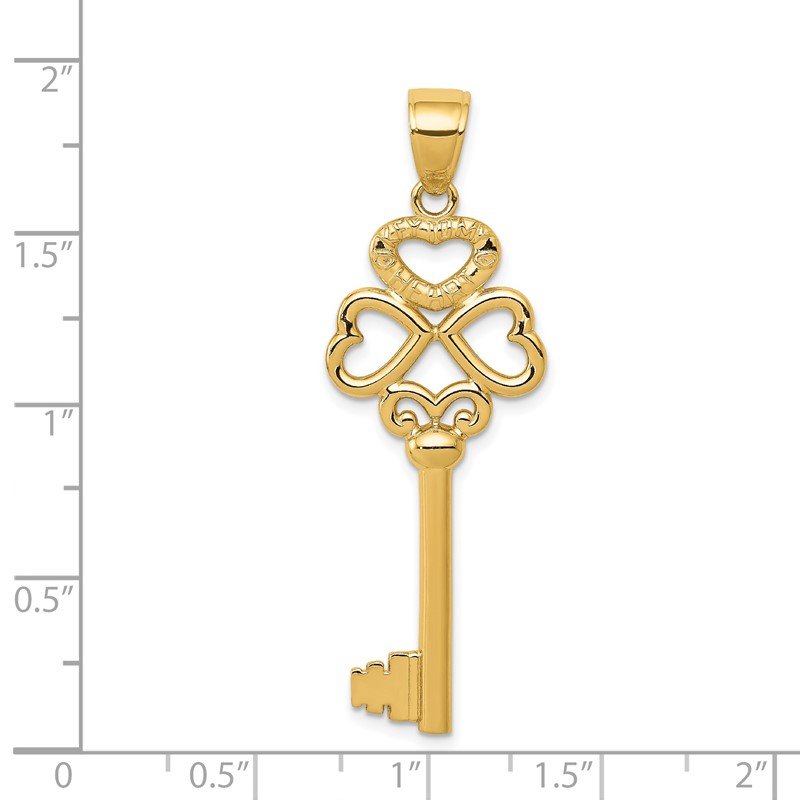 14K Polished 3D Hearts KEY TO MY HEART Key Charm
