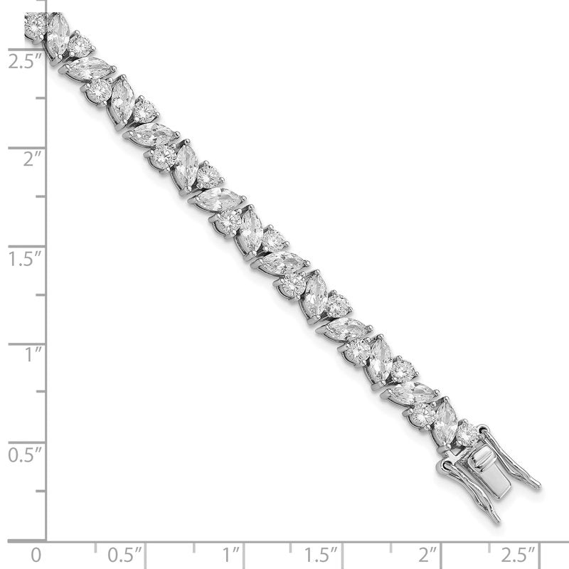 Sterling Silver Rhodium-plated Fancy Brilliant-cut and Marquise-cut CZ 7.25 Inch Bracelet