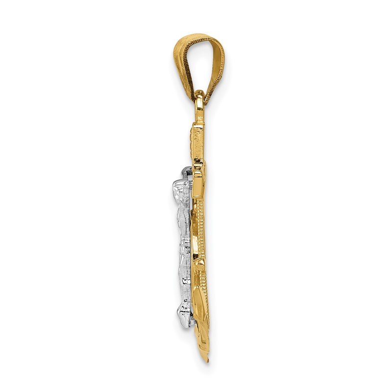 14k Two-tone Diamond-cut Mariners Crucifix Pendant