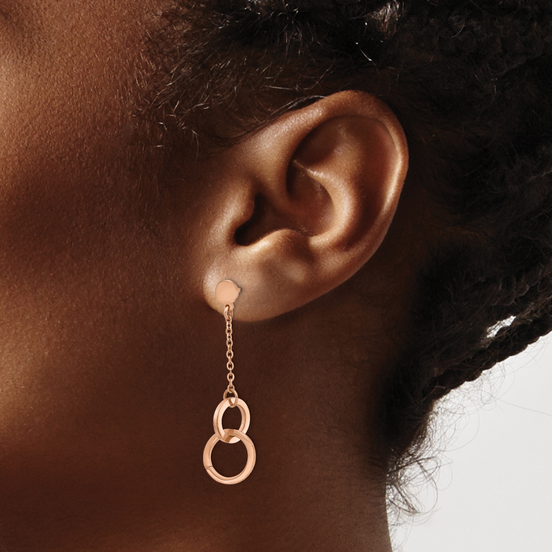 Stainless Steel Polished Rose IP-plated Post Dangle Earrings