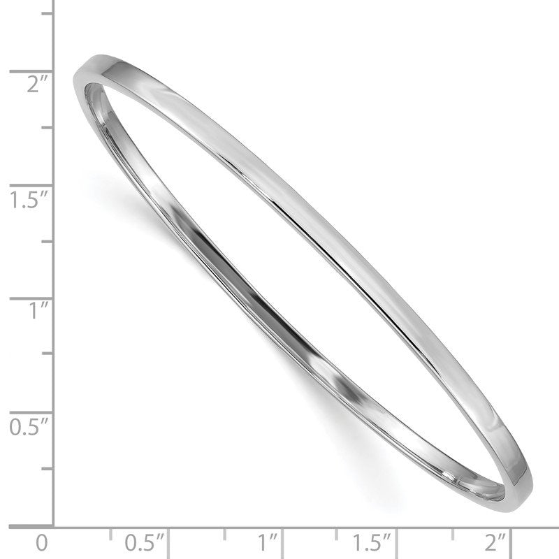 14k White Gold Polished Square Tube 3.00mm Slip-on Round Bangle Bracelet