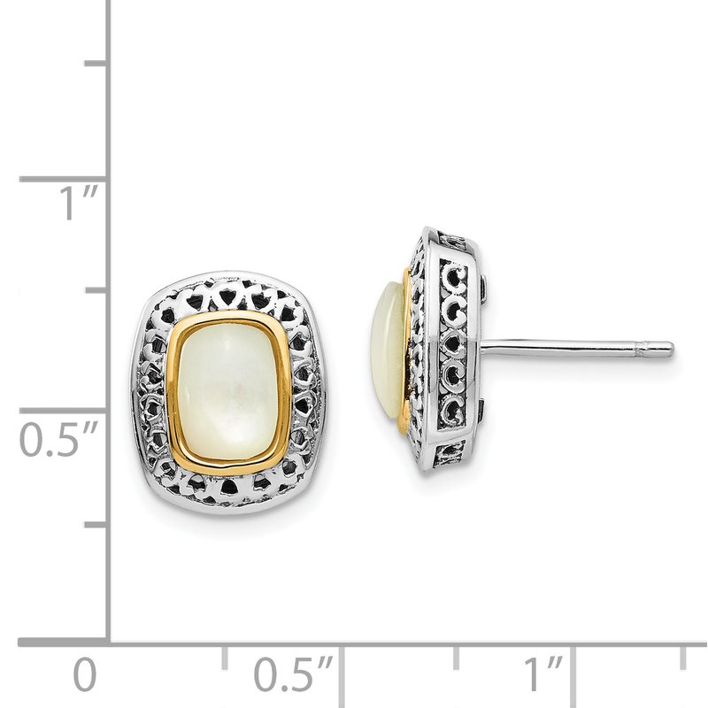 Sterling Silver with 14K Accent Antiqued Mother Of Pearl Post Earrings