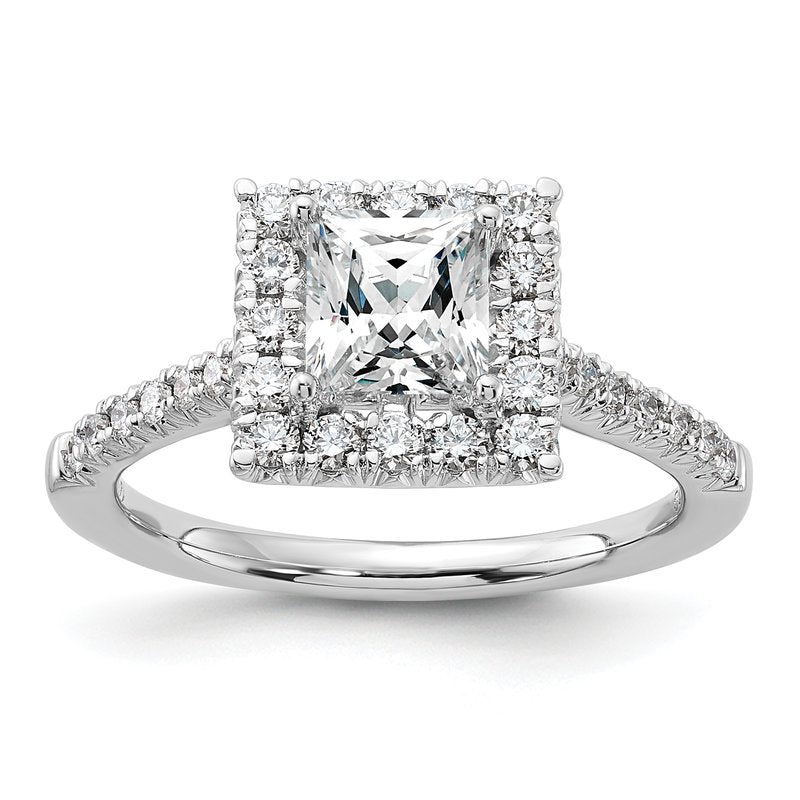 14K White Gold 1/3 carat Lab Grown Diamond VS+ F+ Semi-Mount Princess Halo Engagement Ring