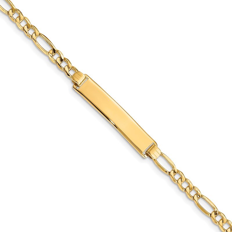 14k Polished Semi-Solid Chain/Solid Plate Figaro Link 33.5x6.5mm Plate 7 inch ID Bracelet
