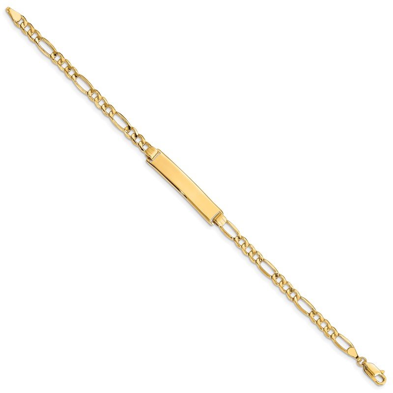 14k Polished Semi-Solid Chain/Solid Plate Figaro Link 33.5x6.5mm Plate 7 inch ID Bracelet