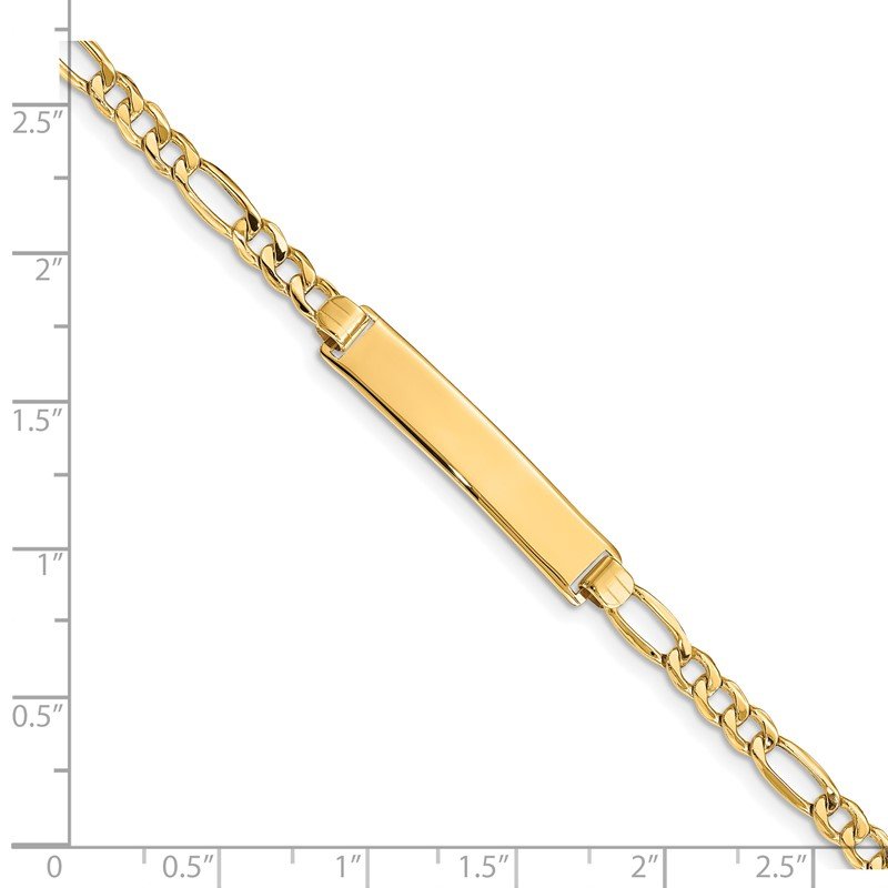 14k Polished Semi-Solid Chain/Solid Plate Figaro Link 33.5x6.5mm Plate 7 inch ID Bracelet