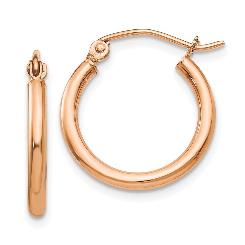 14k Rose Gold 2.5x17mm Polished Lightweight Tube Hoop Earrings