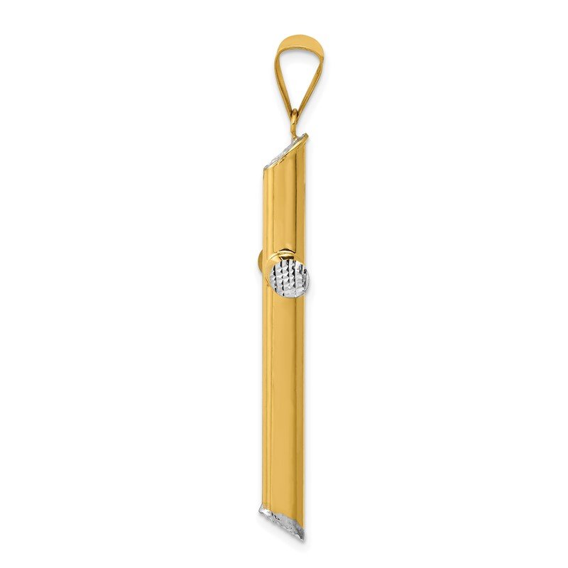 14K and White Rhodium 3-D Hollow Diamond-cut Cross Pendant