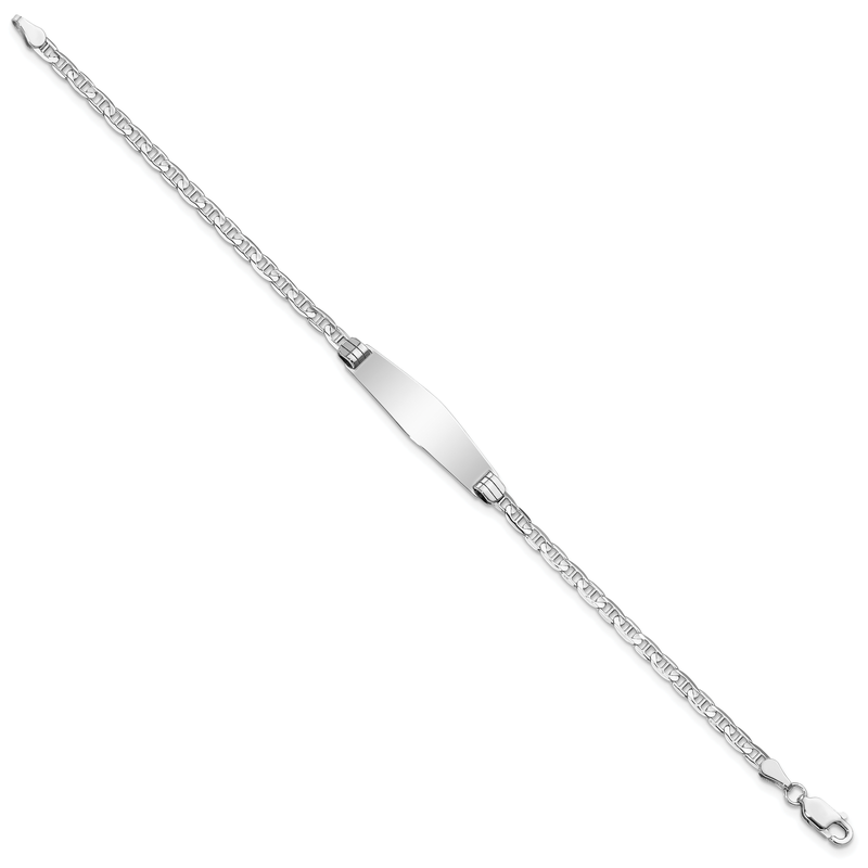 14k White Gold Polished Solid Chain/Solid Plate Anchor Link Soft Diamond Shape 25.5x7.5mm Plate 7 inch ID Bracelet