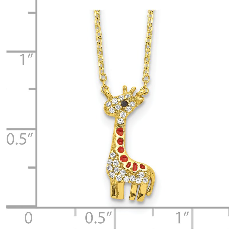 Sterling Silver Gold-plated Enameled and Brilliant-cut Black and White CZ Giraffe 18.25 Inch Necklace