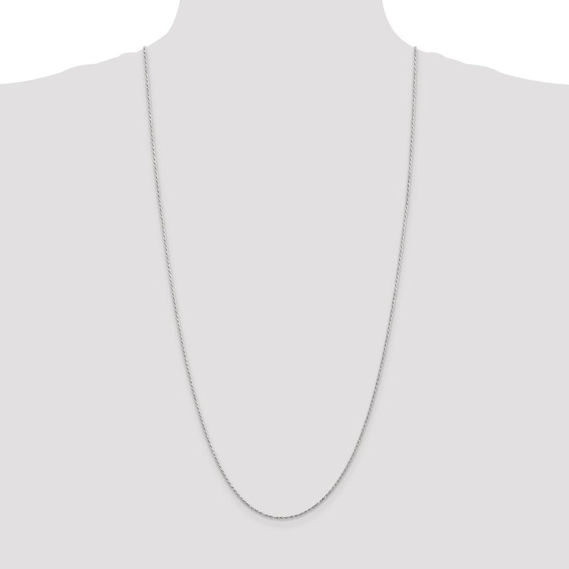 14K White Gold 14 inch 1.3mm Diamond-cut Machine Made Rope with Lobster Clasp Chain Chain