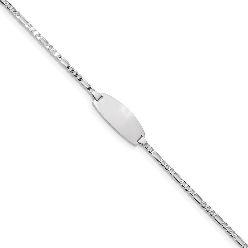 14k White Gold Polished Solid Chain/Solid Plate Figaro Link Oval 18.5x7.5mm Plate 5.5 inch Baby/Child ID Bracelet